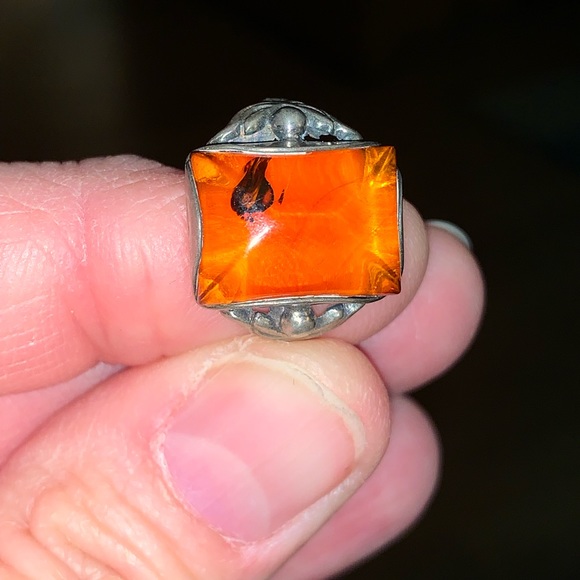 Vintage Art Deco Amber Sterling Ring - Picture 4 of 4